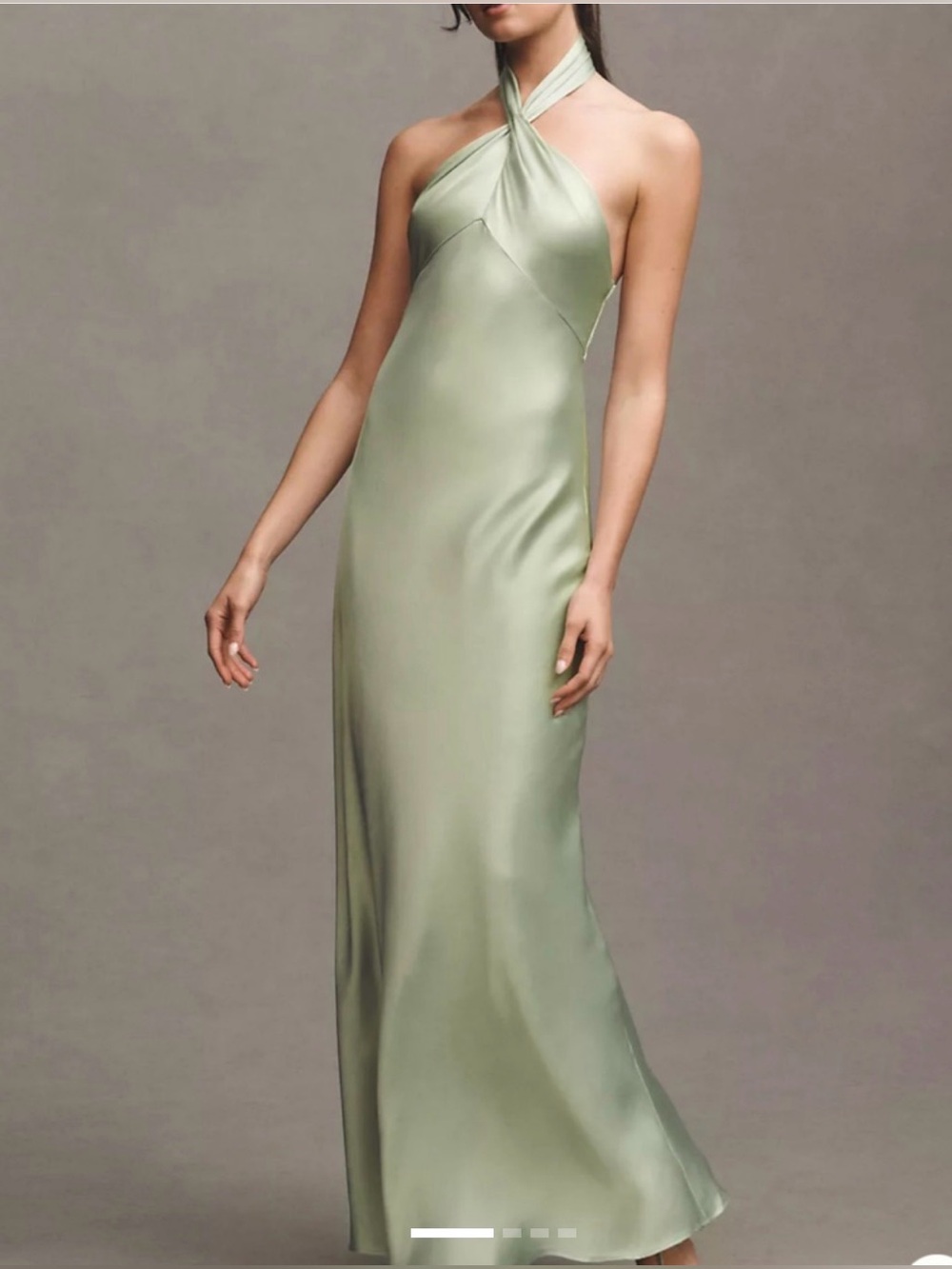 BHLDN Anthropologie Selma Halter Satin Maxi Dress in Sage: XS